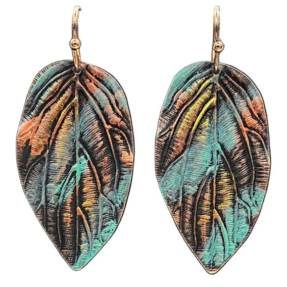 Boutique Jewelry - Patina Leaf Drop Earrings